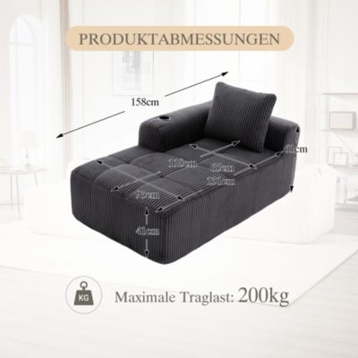 Canapé Méridienne 1 Place avec Porte-Gobelet, Poches Latérales et Coussin de Dossier, Salon Moderne sans Assemblage - Gris Foncé