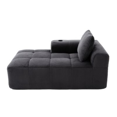 Canapé Méridienne 1 Place avec Porte-Gobelet, Poches Latérales et Coussin de Dossier, Salon Moderne sans Assemblage - Gris Foncé