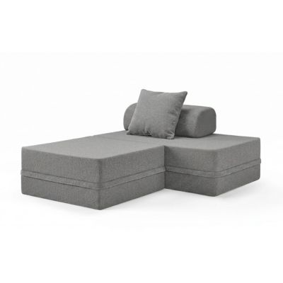 Canapé  Modulable 2 Places + Puff   Bouclette  Gris Foncé  Hauteur 68 cm  Skoffa