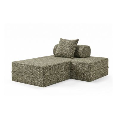 Canapé  Modulable 2 Places + Puff   Tweed  Vert Olive  Hauteur 68 cm  Skoffa