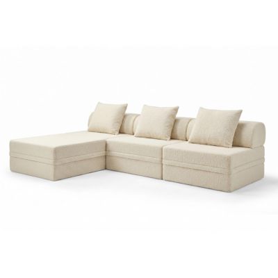 Canapé  Modulable 3+1+Puff   Bouclette  Beige  Hauteur 68 cm  Skoffa