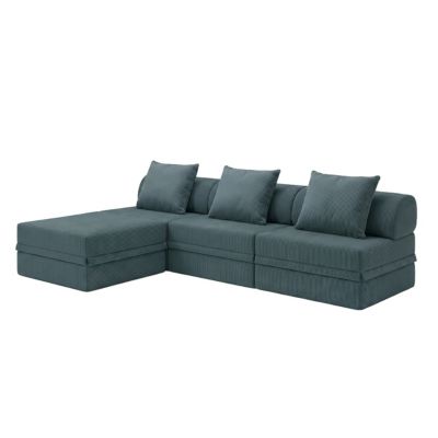 Canapé  Modulable 3+1+Puff    Velours Cotelê  Bleu Foncé  Hauteur 68 cm  Skoffa