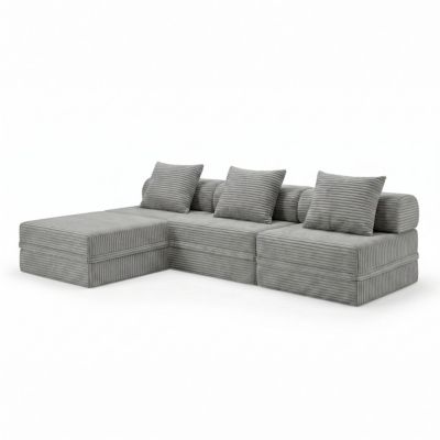 Canapé  Modulable 3+1+Puff   Velours Cotelê XL  Gris  Hauteur 68 cm  Skoffa