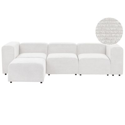 Canapé modulable 3 places FALSTERBO Velours côtelé Blanc cassé avec ottoman