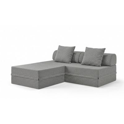 Canapé  Modulable 3 Places + Puff   Bouclette  Gris Foncé  Hauteur 68 cm  Skoffa