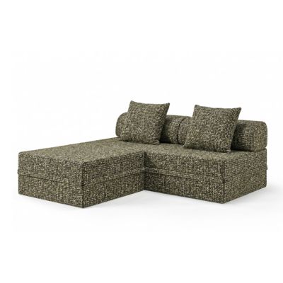 Canapé  Modulable 3 Places + Puff   Tweed  Vert Olive  Hauteur 68 cm  Skoffa