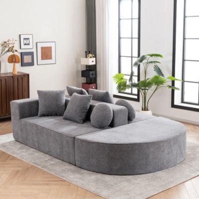 Canapé Modulable 5 Places - Canapé Chenille Sans Assemblage, Avec 6 Coussins, Segmenté et Confortable pour Chambre ou Salon, Gris