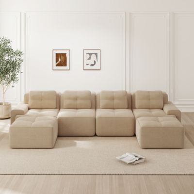 Canapé Modulable en U - Canapé Sans Structure 4 Places, Méridienne, Velours Côtelé Beige, Sans Montage, 382x177x69 cm