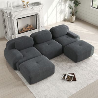 Canapé modulable en U en velours côtelé, sans montage, antidérapant, adapté aux animaux domestiques, accoudoirs extra-larges,gris