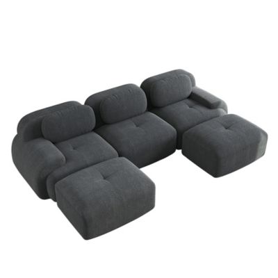 Canapé modulable en U en velours côtelé, sans montage, antidérapant, adapté aux animaux domestiques, accoudoirs extra-larges,gris