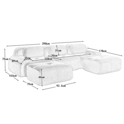 Canapé modulable en U en velours côtelé, sans montage, antidérapant, adapté aux animaux domestiques, accoudoirs extra-larges,gris