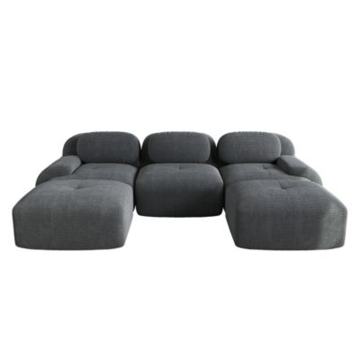 Canapé modulable en U en velours côtelé, sans montage, antidérapant, adapté aux animaux domestiques, accoudoirs extra-larges,gris