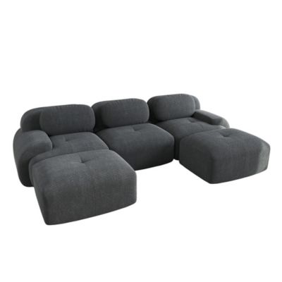 Canapé modulable en U en velours côtelé, sans montage, antidérapant, adapté aux animaux domestiques, accoudoirs extra-larges,gris