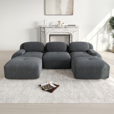 Canapé modulable en U en velours côtelé, sans montage, antidérapant, adapté aux animaux domestiques, accoudoirs extra-larges,gris