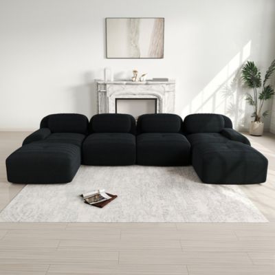 Canapé modulable en U,noir,velours côtelé respirant,rembourrage élastique 32D,accoudoirs extra-larges,adapté aux animaux