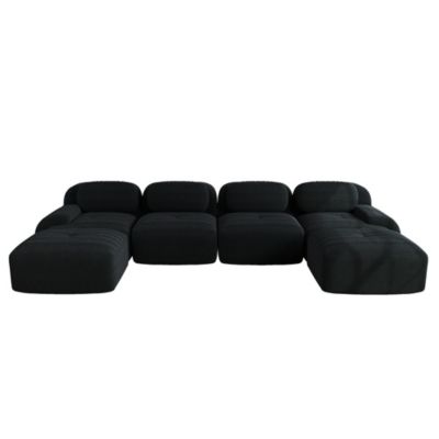 Canapé modulable en U,noir,velours côtelé respirant,rembourrage élastique 32D,accoudoirs extra-larges,adapté aux animaux