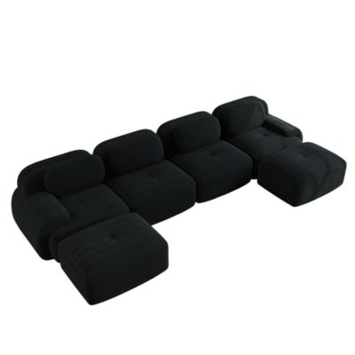 Canapé modulable en U,noir,velours côtelé respirant,rembourrage élastique 32D,accoudoirs extra-larges,adapté aux animaux