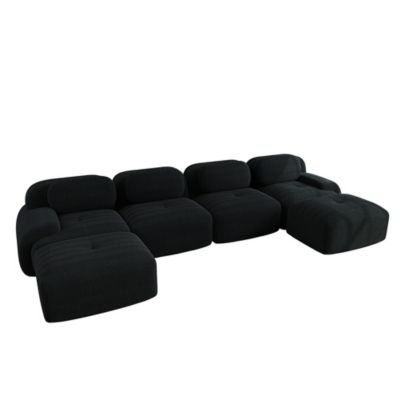 Canapé modulable en U,noir,velours côtelé respirant,rembourrage élastique 32D,accoudoirs extra-larges,adapté aux animaux