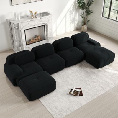 Canapé modulable en U,noir,velours côtelé respirant,rembourrage élastique 32D,accoudoirs extra-larges,adapté aux animaux