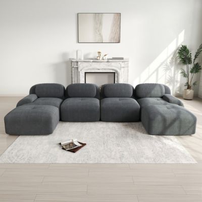Canapé modulable en U, sans montage, velours côtelé respirant, rembourrage 32D, accoudoirs extra-larges, gris