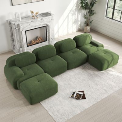 Canapé modulable en U sans montage, velours côtelé respirant, vert, rembourrage élastique 32D, accoudoirs extra-larges