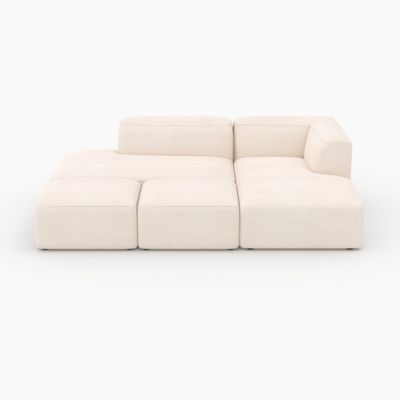 Canapé modulable en velours côtelé blanc 4 places avec 2 poufs - Mina