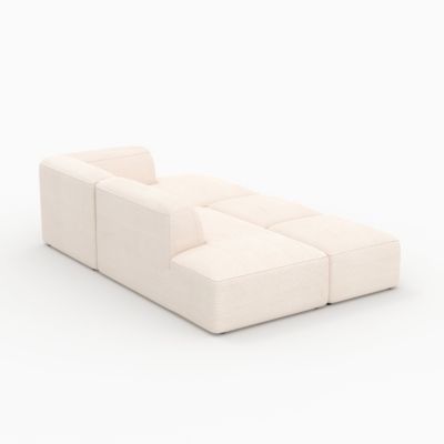 Canapé modulable en velours côtelé blanc 4 places avec 2 poufs - Mina