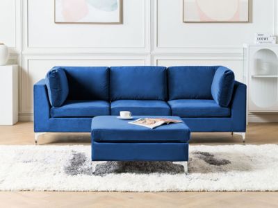 Canapé modulable EVJA Velours Bleu marine avec ottoman 3 places
