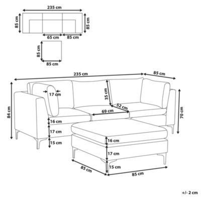 Canapé modulable EVJA Velours Bleu marine avec ottoman 3 places