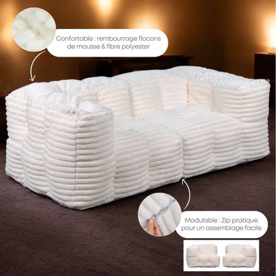 Canapé Modulable Fourrure côtelé BANANAIR 90x180 cm blanc