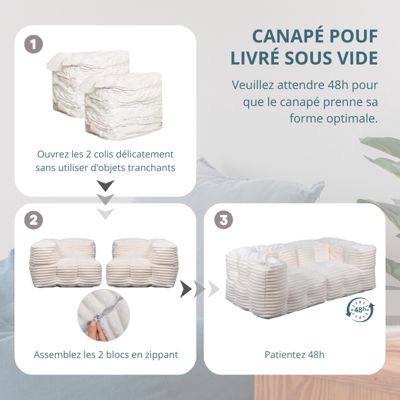 Canapé Modulable Fourrure côtelé BANANAIR 90x180 cm blanc