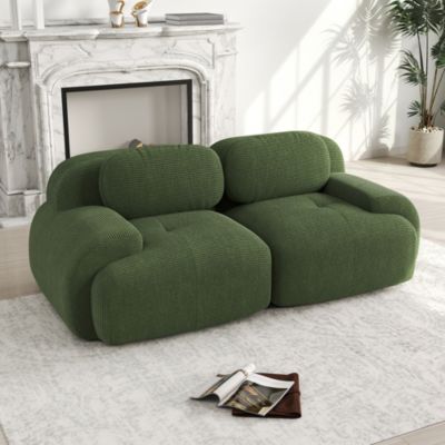 Canapé Modulable Moderne 2 Places avec Accoudoirs Arrondis, Base Antidérapante, Tissu Velours Côtelé - Vert