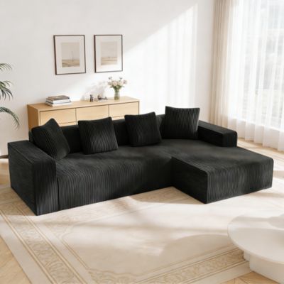 Canapé modulaire 3 place,Canapé d'angle en L avec d'assise profonde,canapés de compression,Tissu velours côtelé,261x146x65cm(Noir)