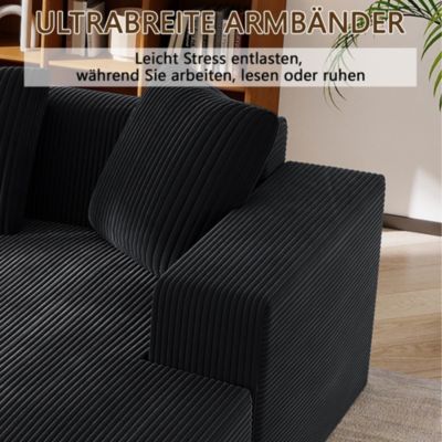 Canapé modulaire 3 place,Canapé d'angle en L avec d'assise profonde,canapés de compression,Tissu velours côtelé,261x146x65cm(Noir)