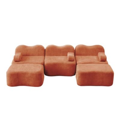 Canapé modulaire 3 places en U, 2 poufs, mousse haute densité 32D, assise profonde, coussin d'accoudoir amovible, orange