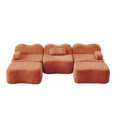 Canapé modulaire 3 places en U, 2 poufs, mousse haute densité 32D, assise profonde, coussin d'accoudoir amovible, orange