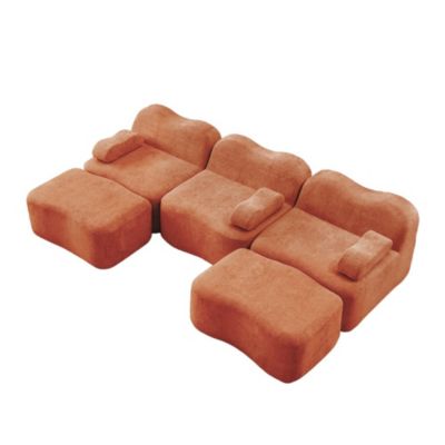 Canapé modulaire 3 places en U, 2 poufs, mousse haute densité 32D, assise profonde, coussin d'accoudoir amovible, orange