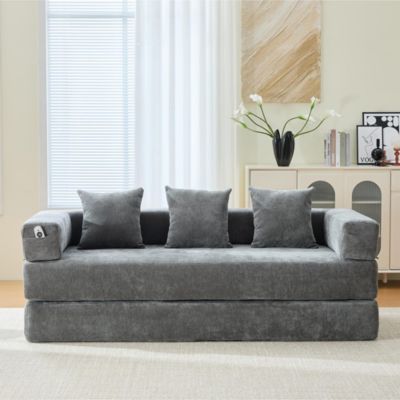 Canapé modulaire en chenille,ultra-doux,combinable,poches latérales de rangement,dessous antidérapant