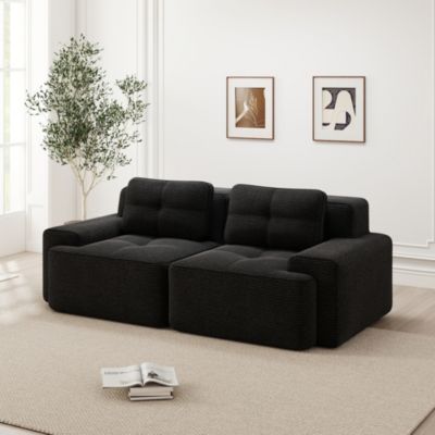 Canapé modulaire,noir,velours côtelé,assise basse,convertible