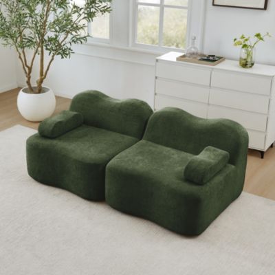 Canapé modulaire sans structure,vert,2 places, coussins profonds, accoudoirs mobiles