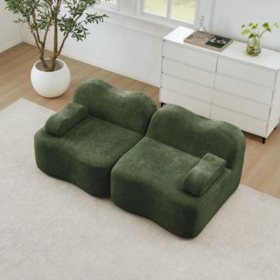 Canapé modulaire sans structure,vert,2 places, coussins profonds, accoudoirs mobiles