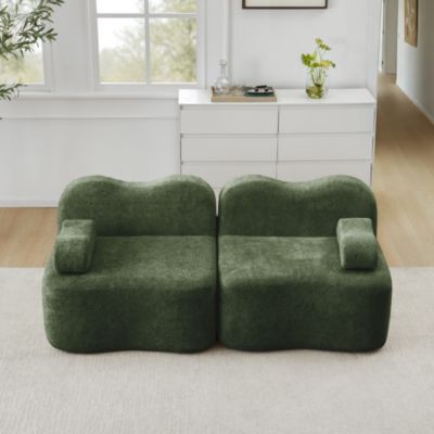 Canapé modulaire sans structure,vert,2 places, coussins profonds, accoudoirs mobiles