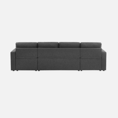 Canapé panoramique convertible en tissu gris foncé. 4 places. coffre rangement. lit modulable