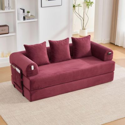 Canapé pliable à compression,structure métallique robuste,3 coussins,Bordeaux