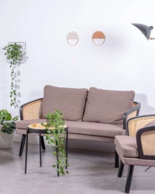 Canapé rétro vintage en rotin naturel et coussin en coton - Leeds - Nest Dream