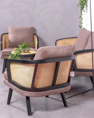 Canapé rétro vintage en rotin naturel et coussin en coton - Leeds - Nest Dream