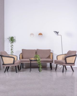 Canapé rétro vintage en rotin naturel et coussin en coton - Leeds - Nest Dream