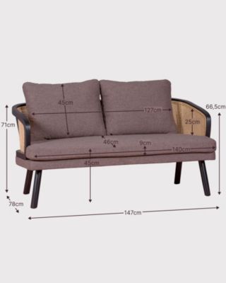 Canapé rétro vintage en rotin naturel et coussin en coton - Leeds - Nest Dream