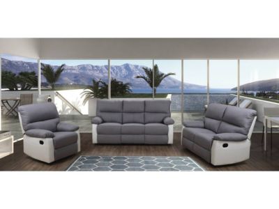 Canapé relax "Lincoln"  197 x 89 x 103 cm  3 places  Blanc  Gris clair