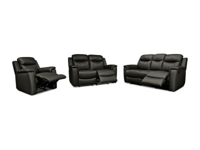 Canapés 3 places 2 places et un fauteuil relax EVASION en cuir - Noir